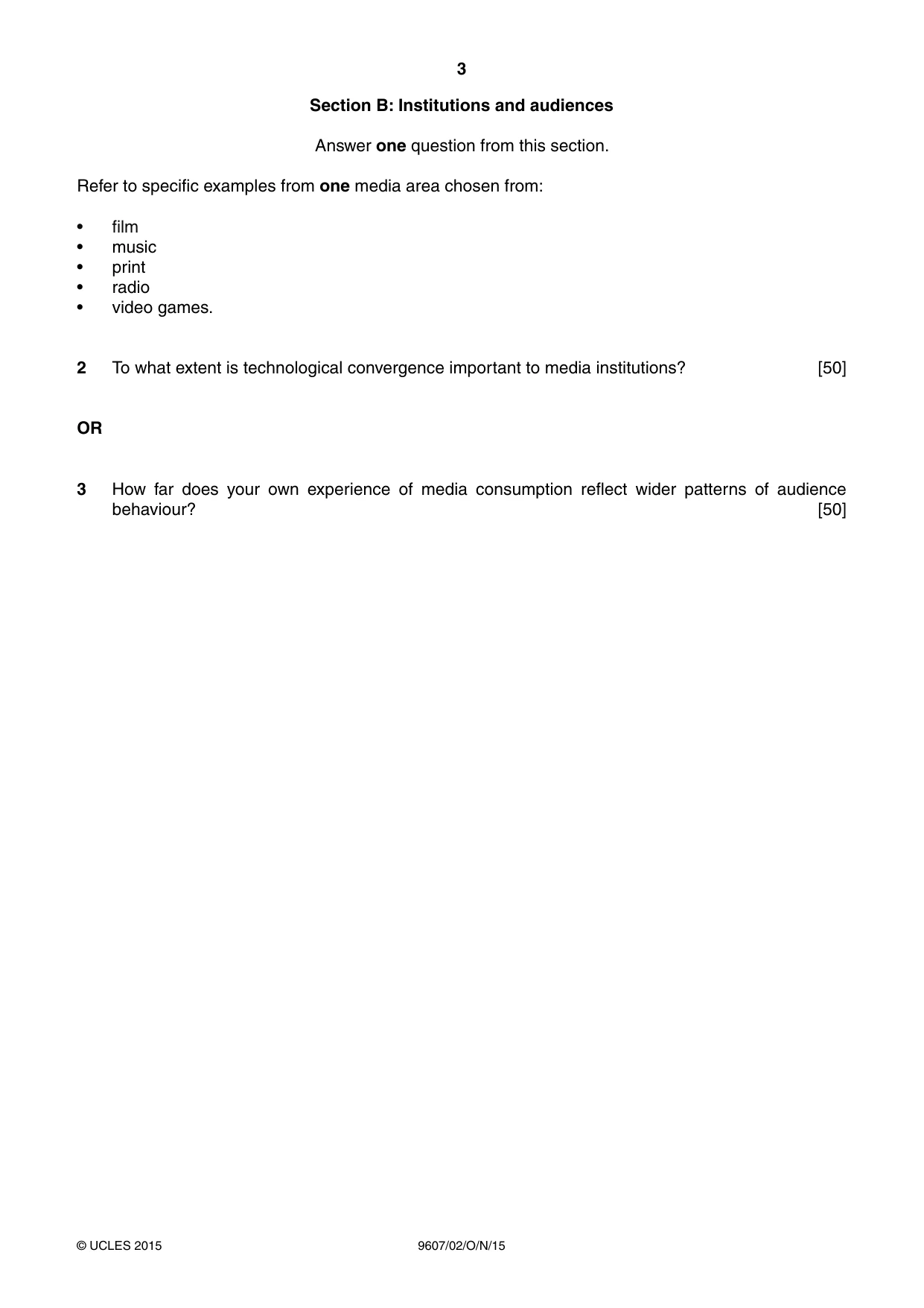 Cambridge A Level Media Studies 9607 2015 Oct/Nov Paper 2 · Variant 1 question paper, page 3 of 4