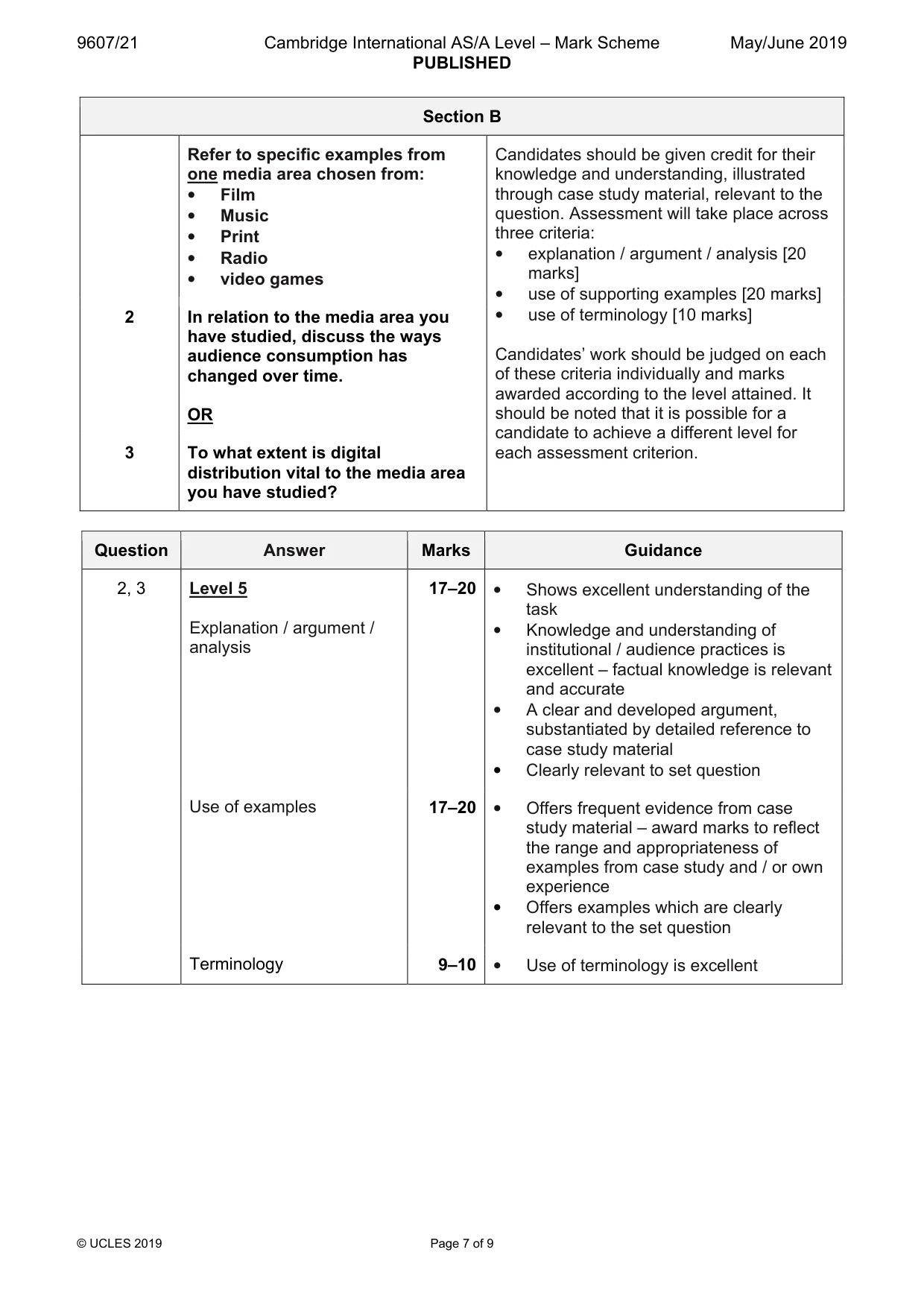 Mark scheme, page 7 of 9