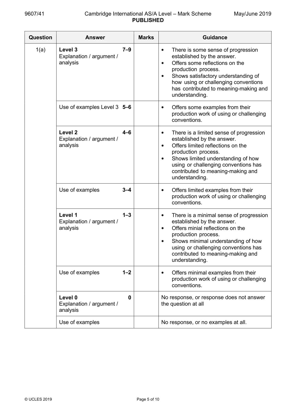 Mark scheme, page 5 of 10