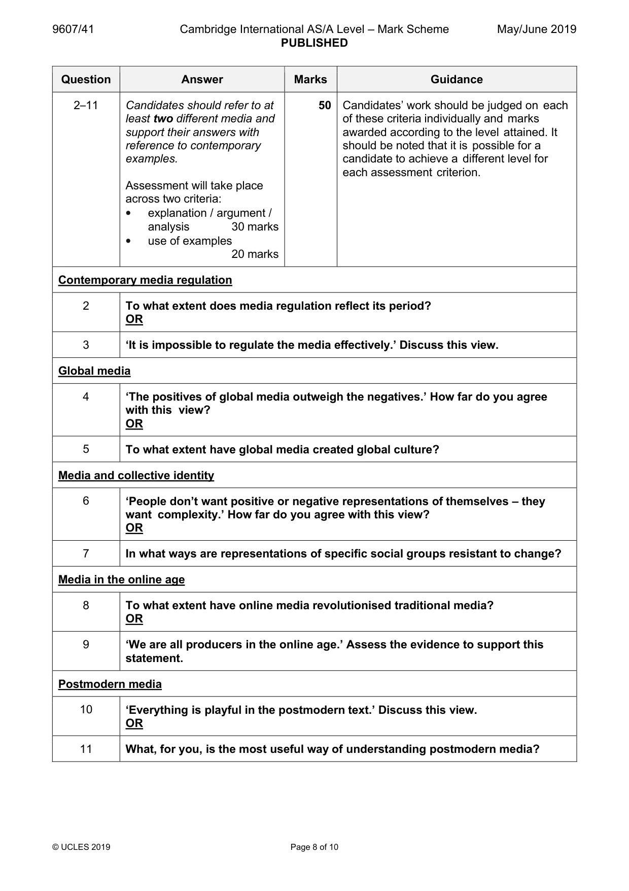 Mark scheme, page 8 of 10