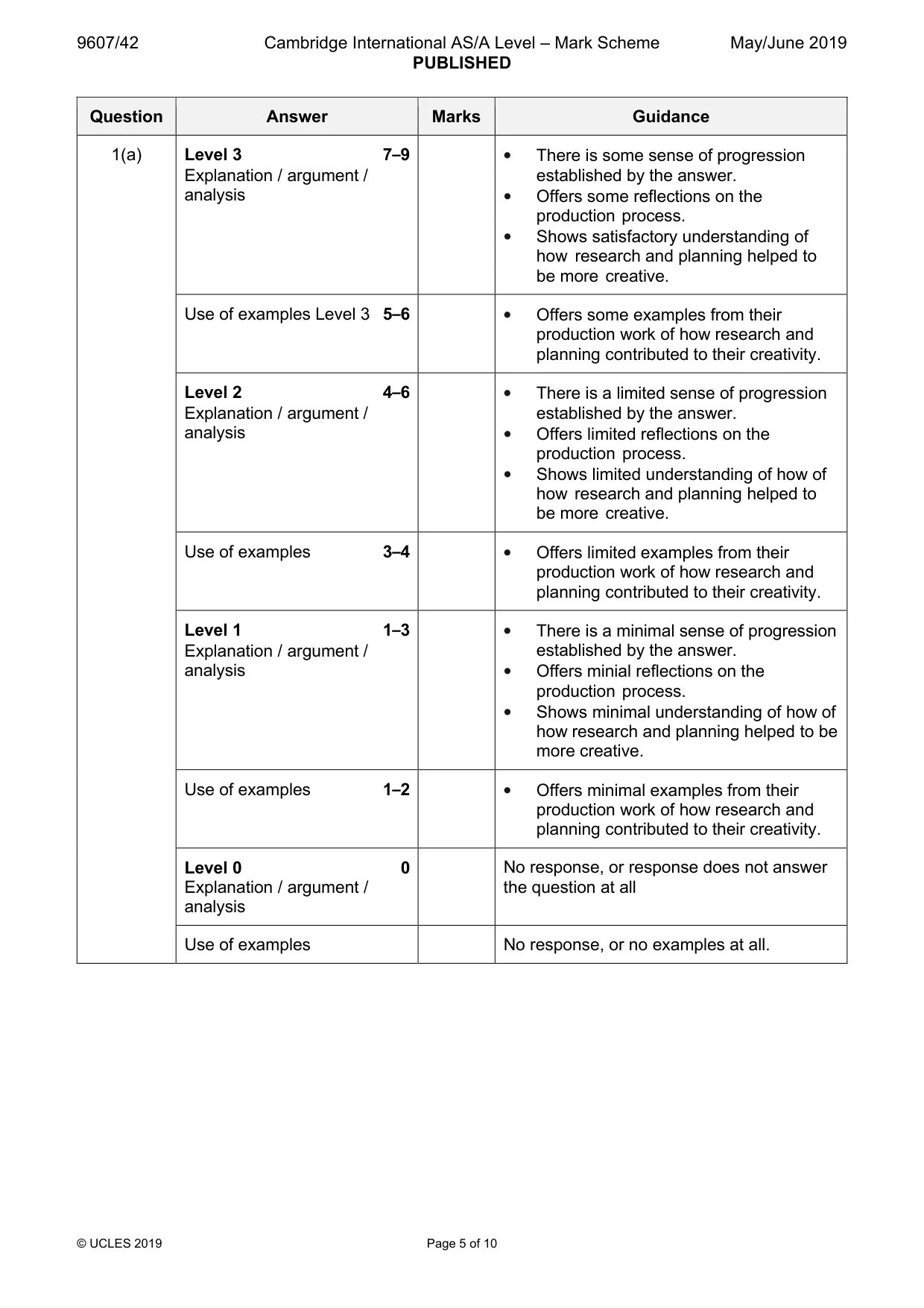 Mark scheme, page 5 of 10