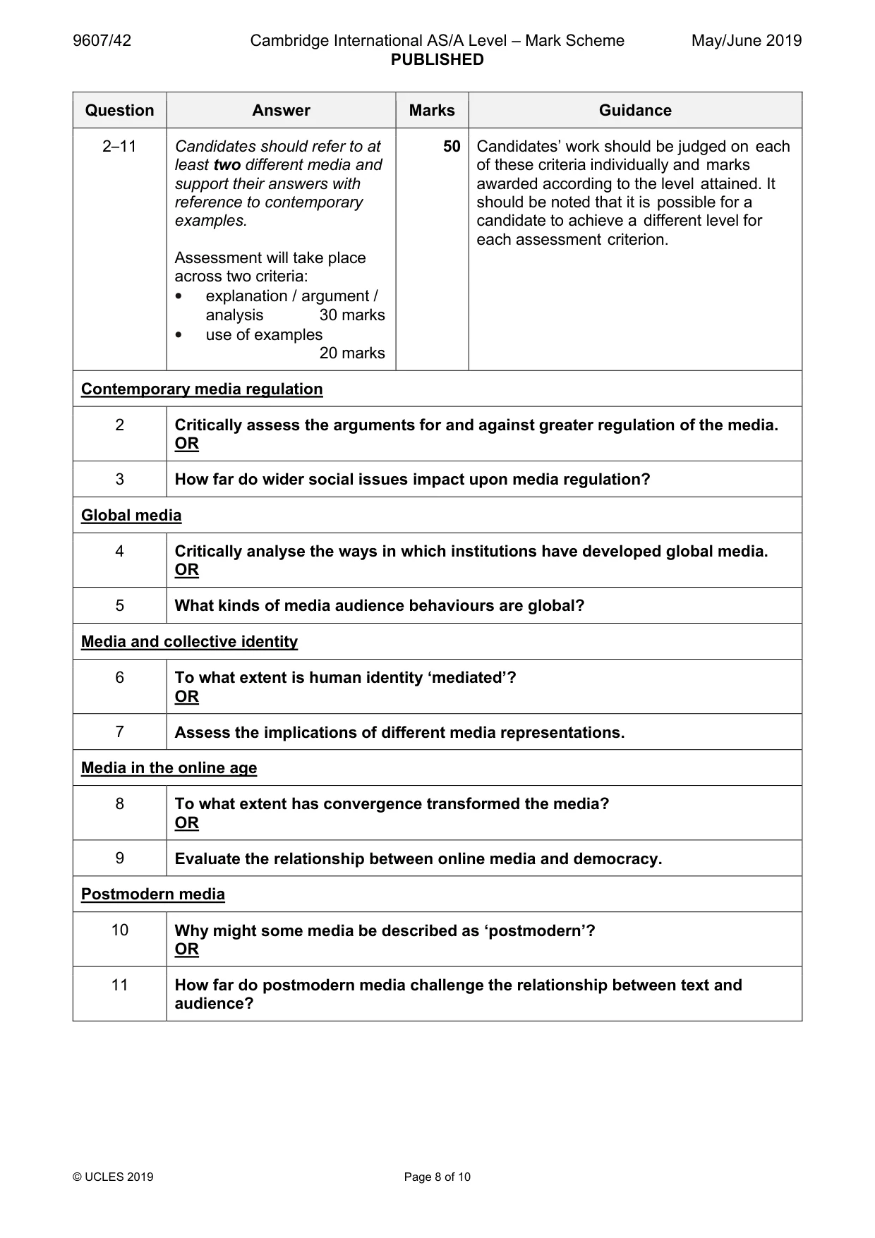 Mark scheme, page 8 of 10