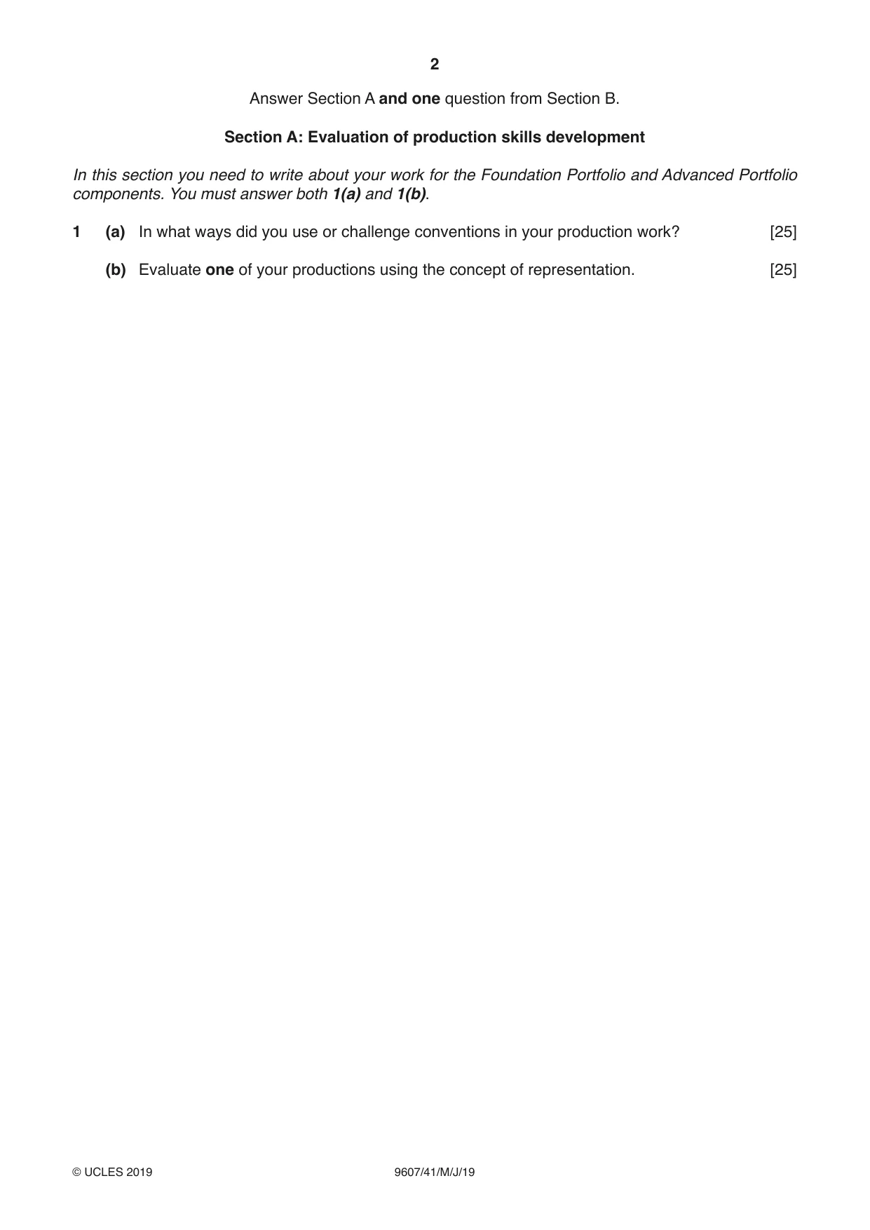 Cambridge A Level Media Studies 9607 2019 May/June Paper 4 · Variant 1 question paper, page 2 of 4