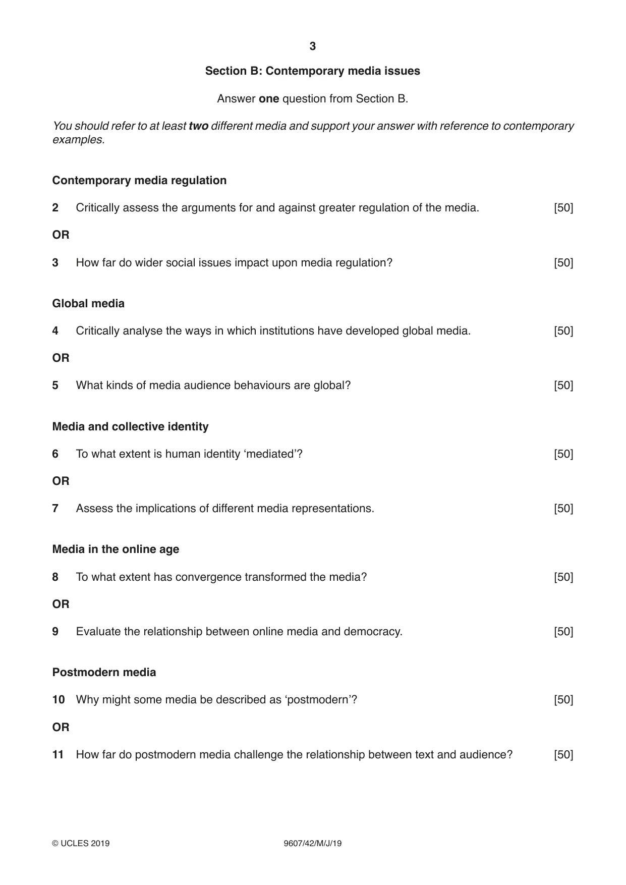 Cambridge A Level Media Studies 9607 2019 May/June Paper 4 · Variant 2 question paper, page 3 of 4