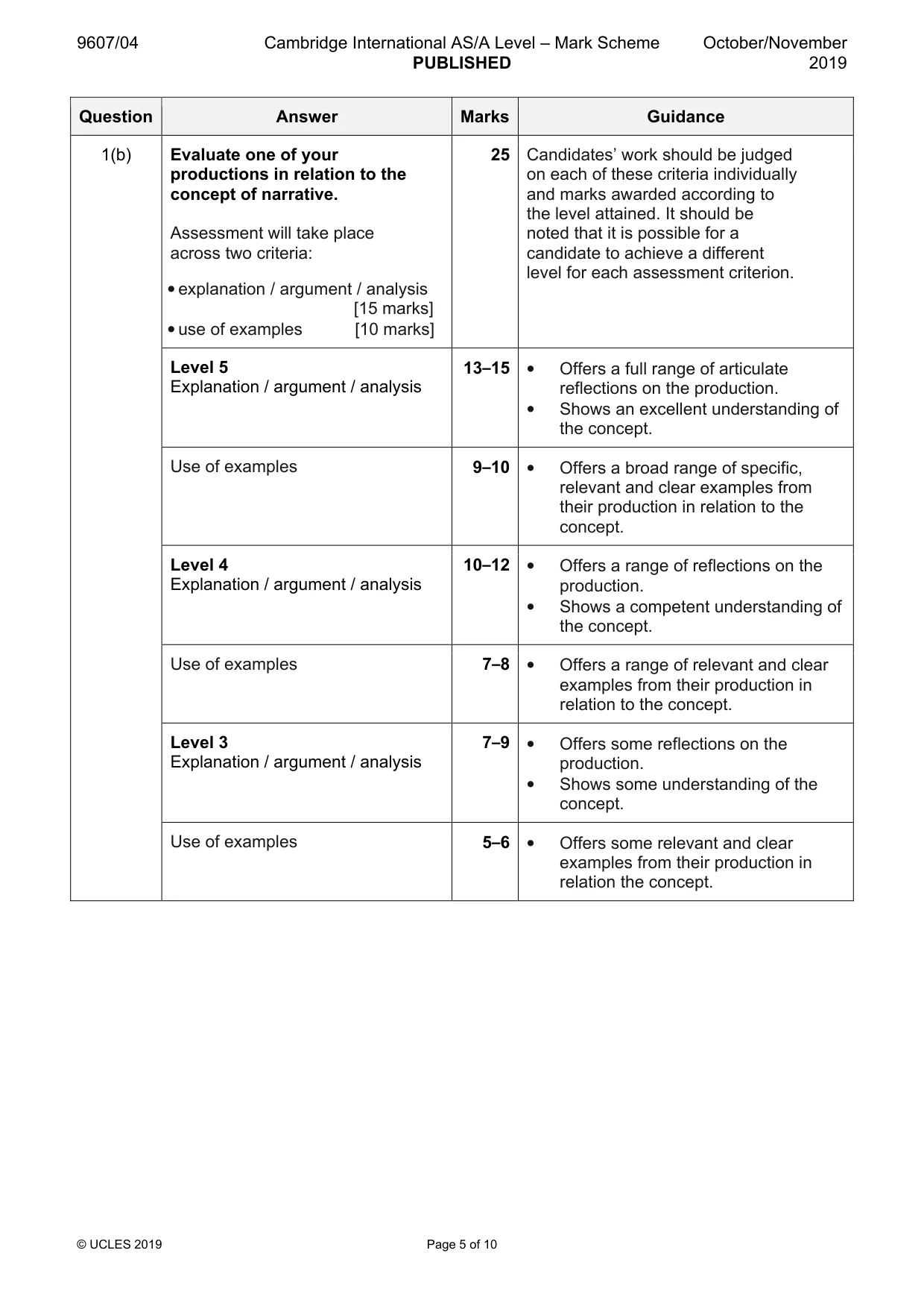 Mark scheme, page 5 of 10