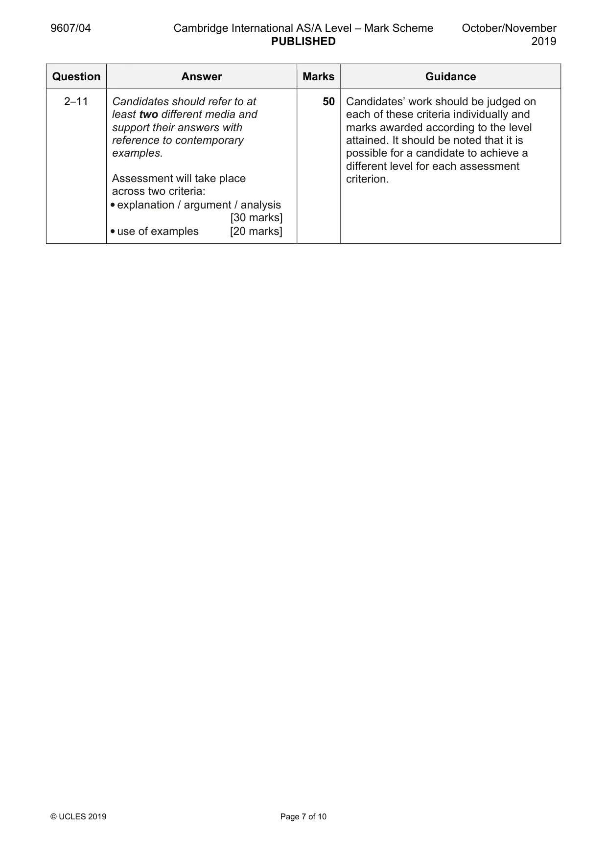 Mark scheme, page 7 of 10