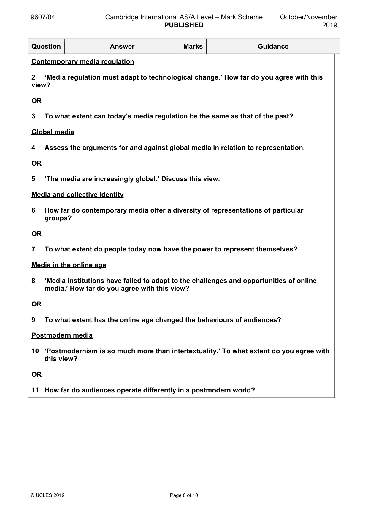 Mark scheme, page 8 of 10