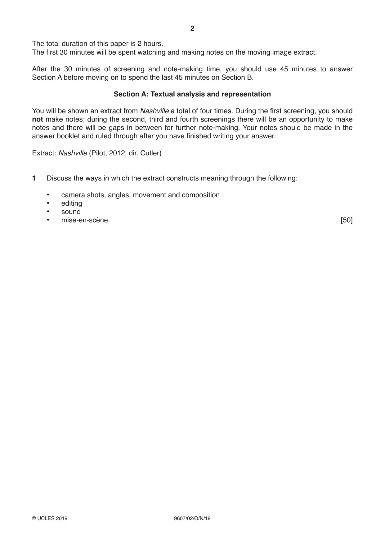 Cambridge A Level Media Studies 9607 2019 Oct/Nov Paper 2 · Variant 1 question paper, page 2 of 4