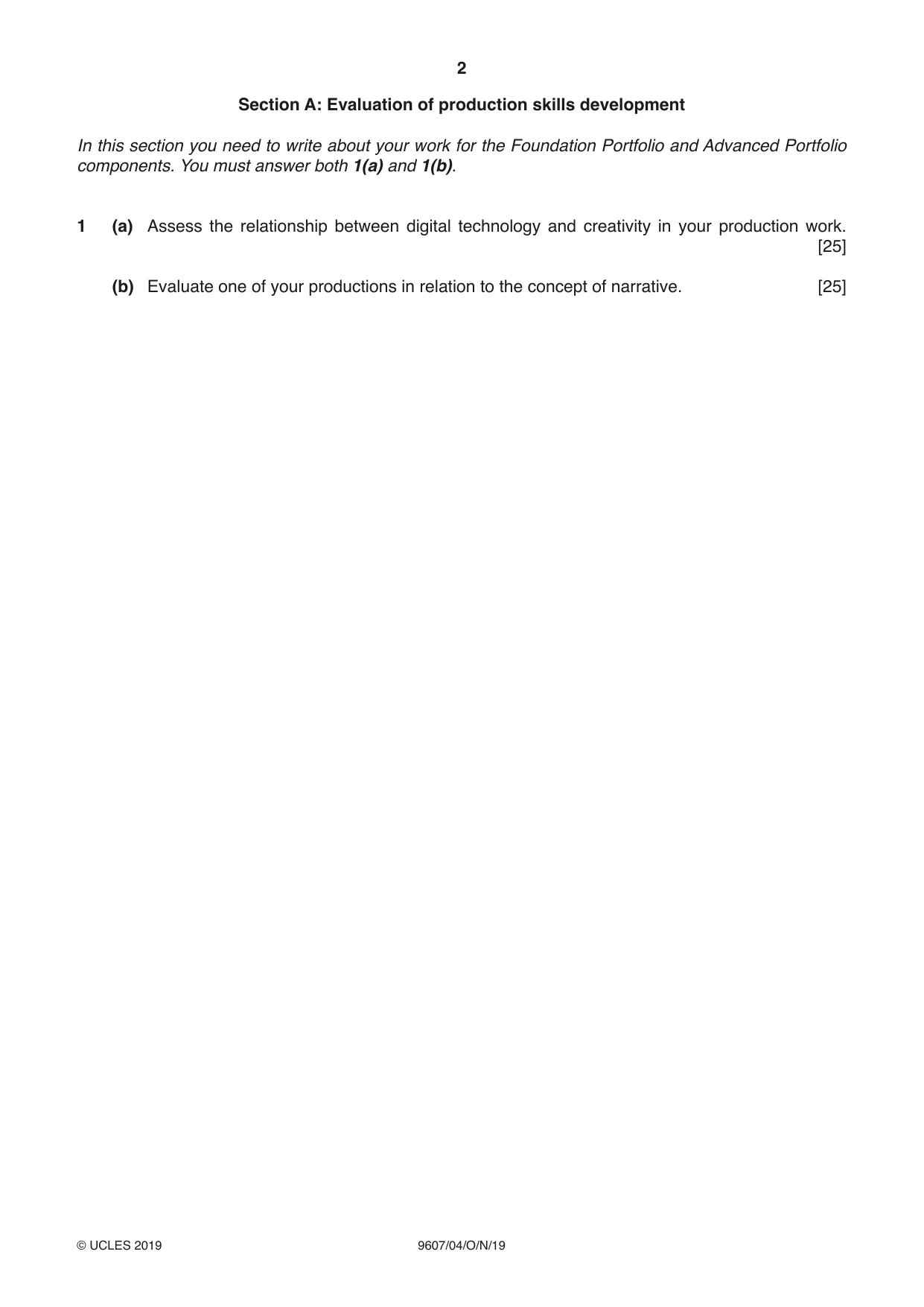 Cambridge A Level Media Studies 9607 2019 Oct/Nov Paper 4 · Variant 1 question paper, page 2 of 4