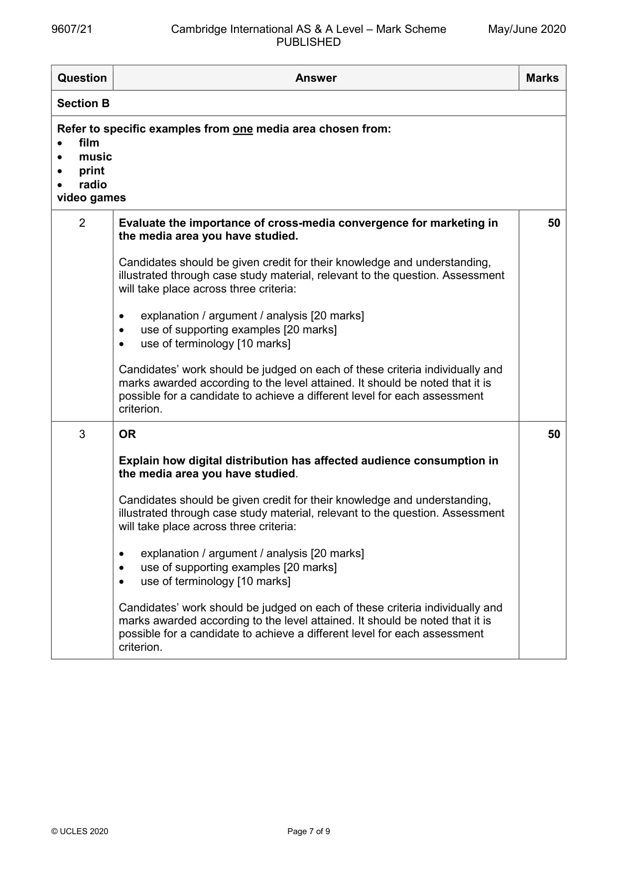 Mark scheme, page 7 of 9