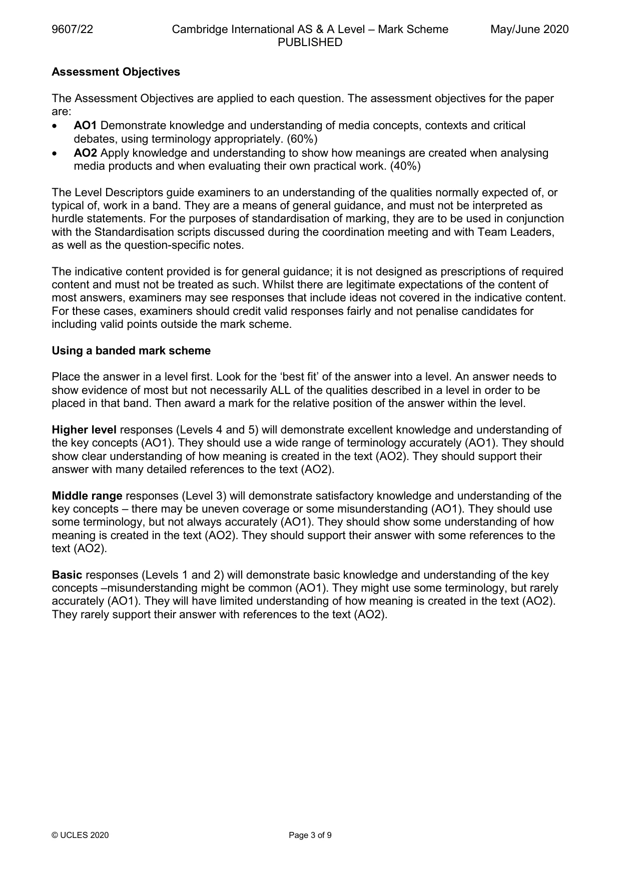 Mark scheme, page 3 of 9