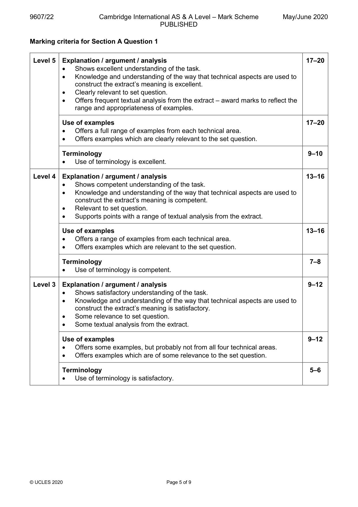 Mark scheme, page 5 of 9