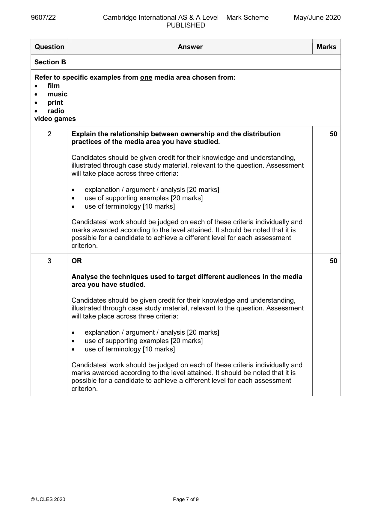 Mark scheme, page 7 of 9