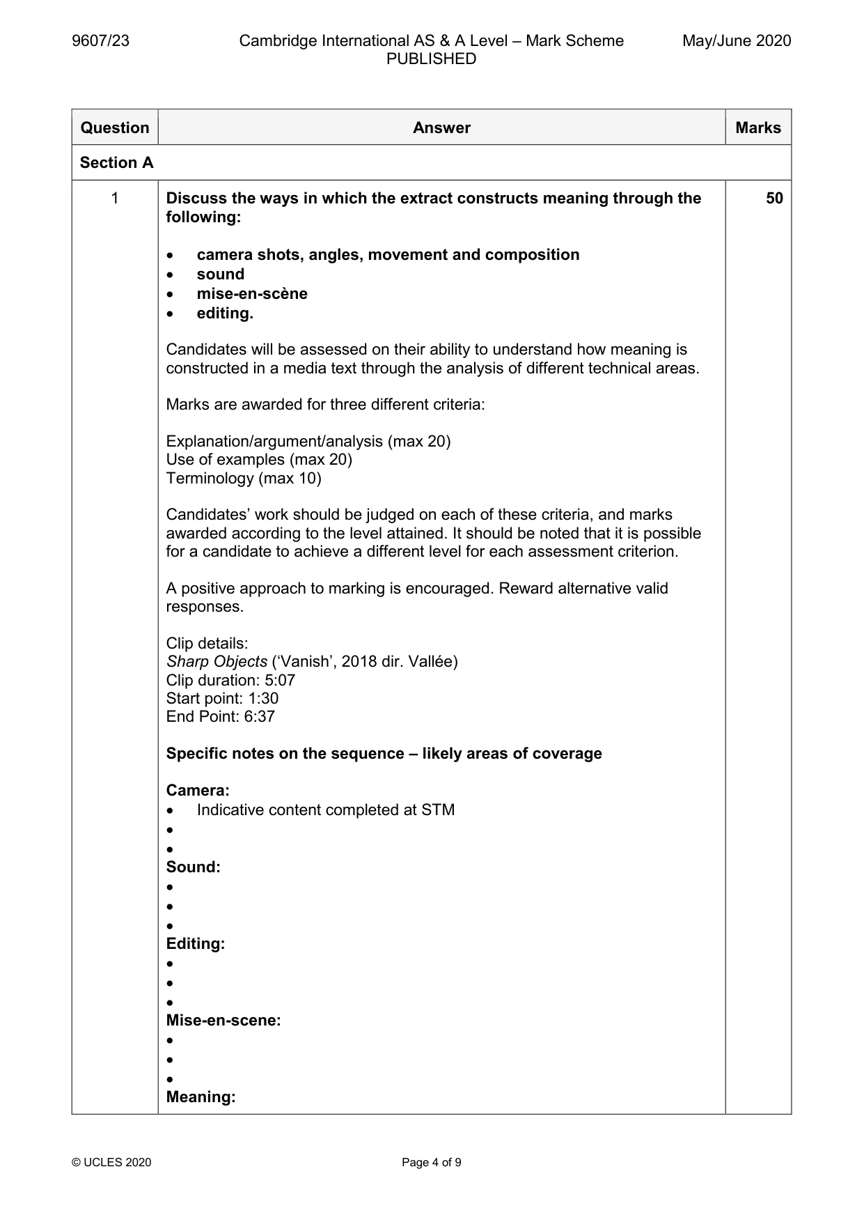 Mark scheme, page 4 of 9