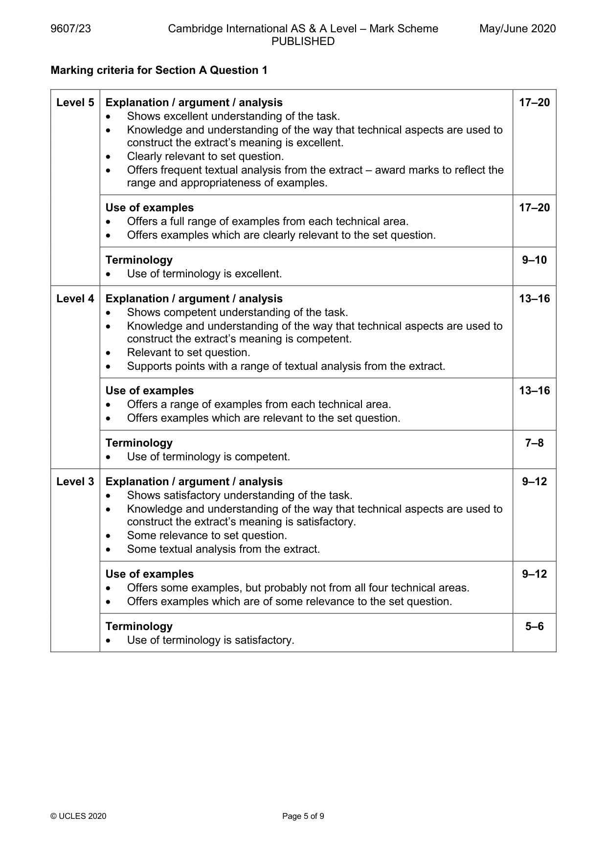 Mark scheme, page 5 of 9