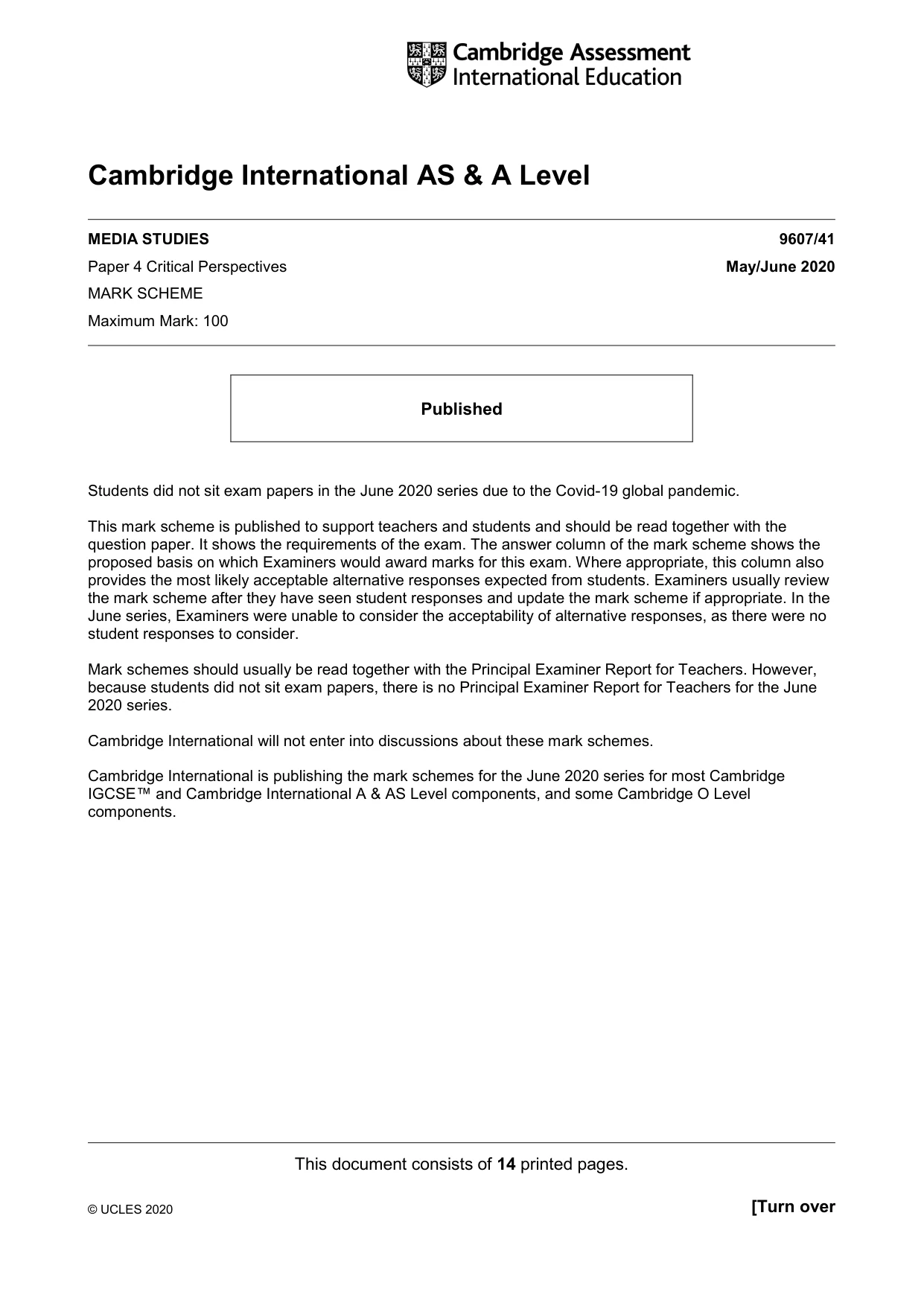 Mark scheme, page 1 of 14