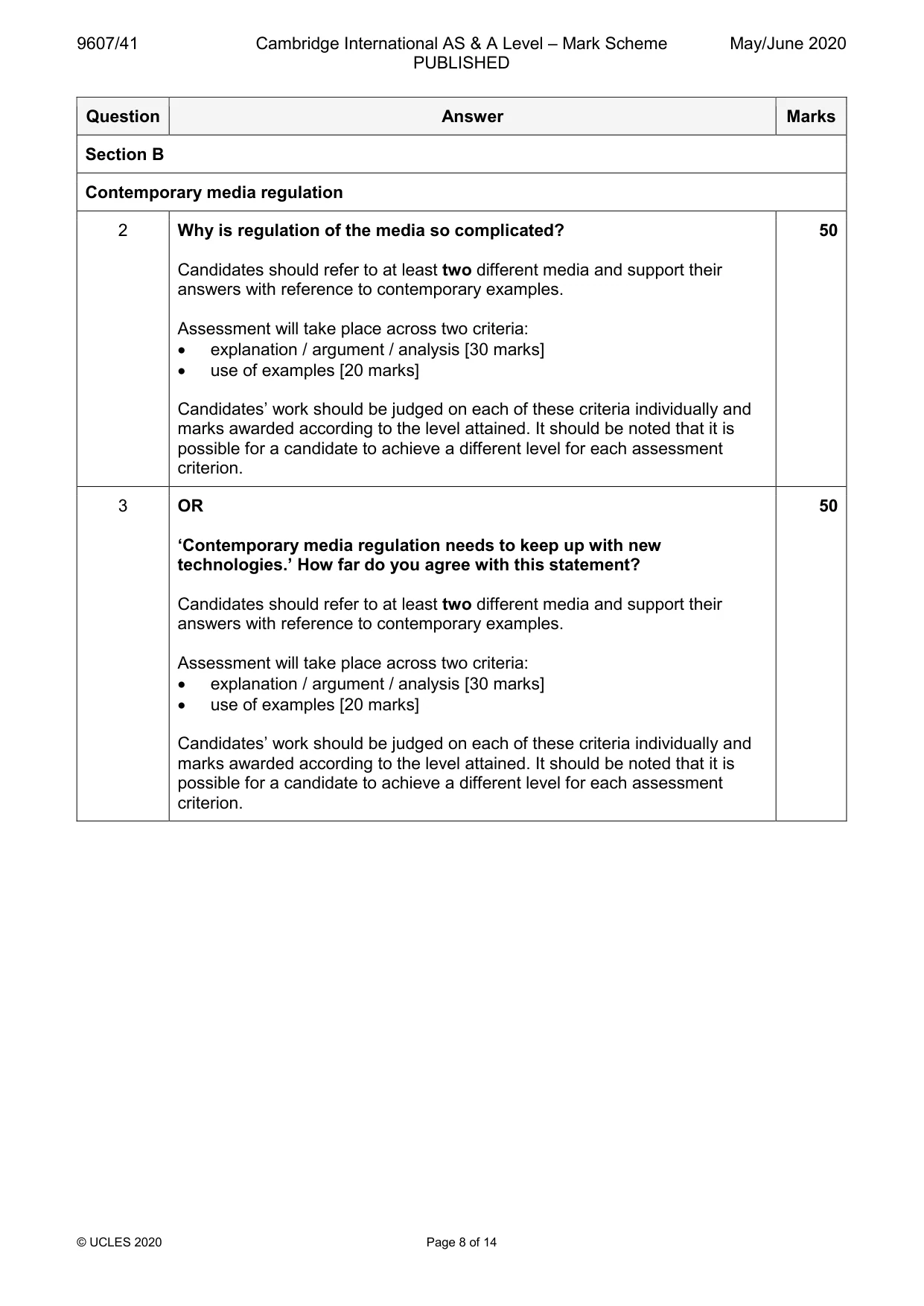 Mark scheme, page 8 of 14