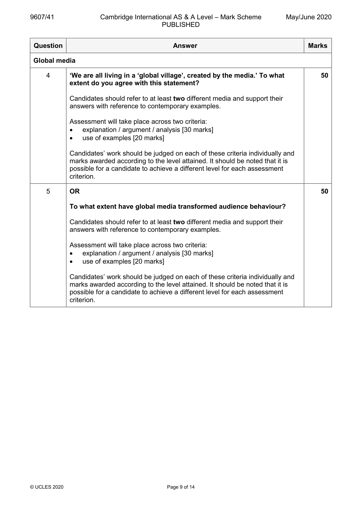 Mark scheme, page 9 of 14