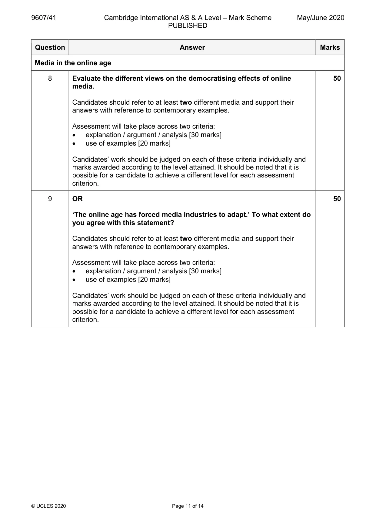 Mark scheme, page 11 of 14