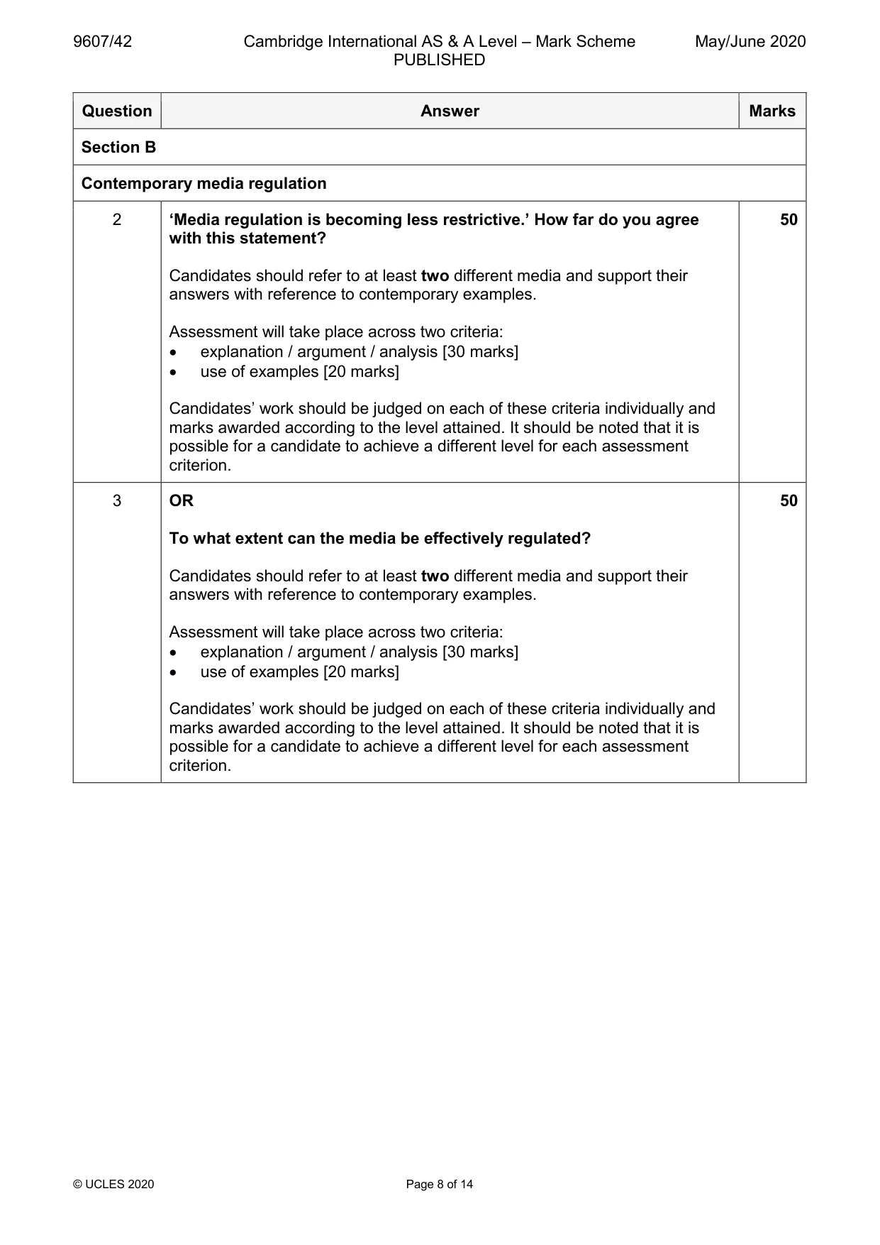 Mark scheme, page 8 of 14