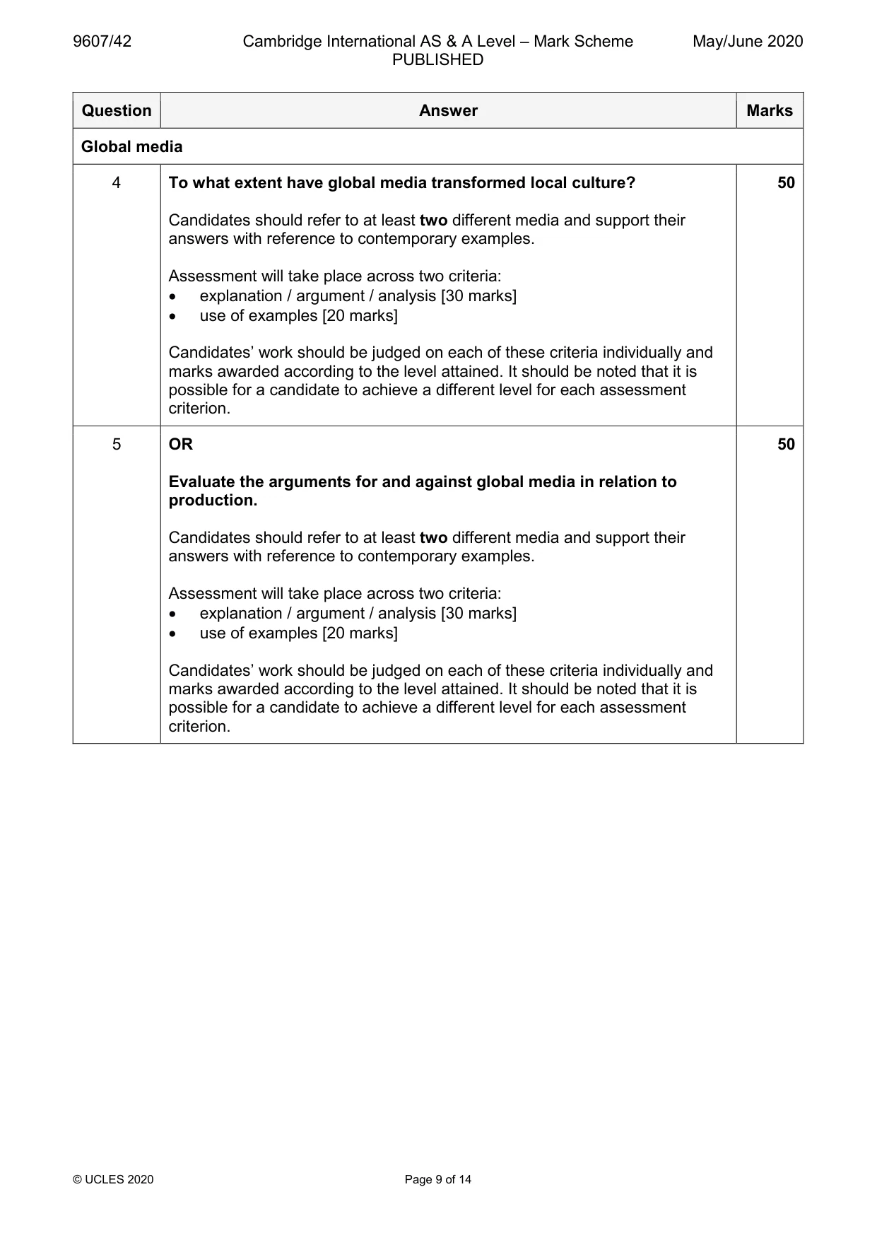 Mark scheme, page 9 of 14