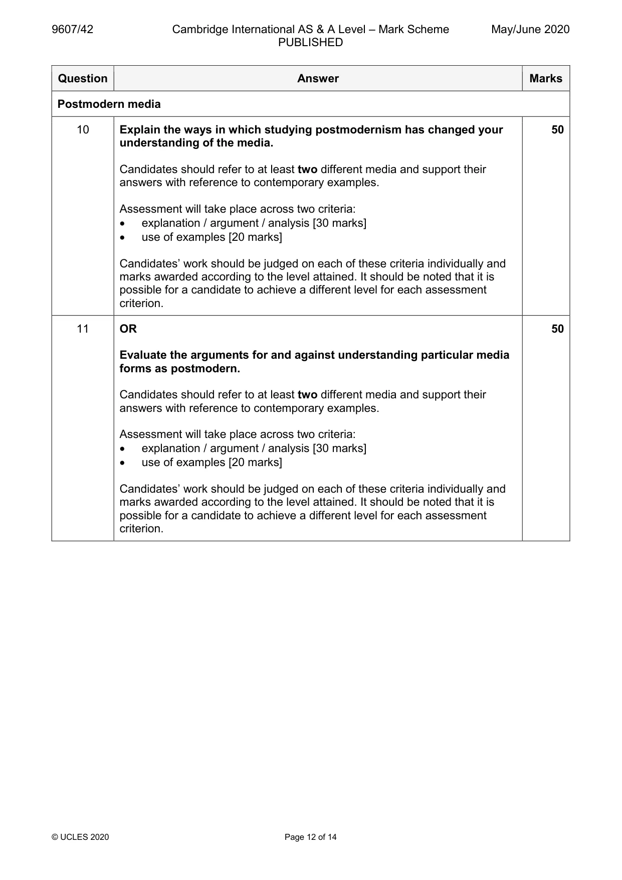 Mark scheme, page 12 of 14