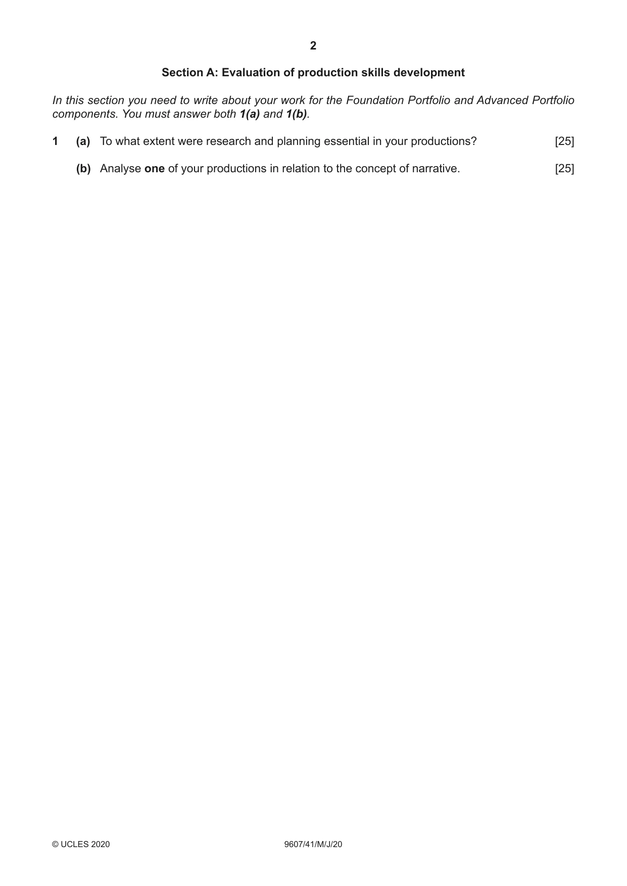 Cambridge A Level Media Studies 9607 2020 May/June Paper 4 · Variant 1 question paper, page 2 of 4