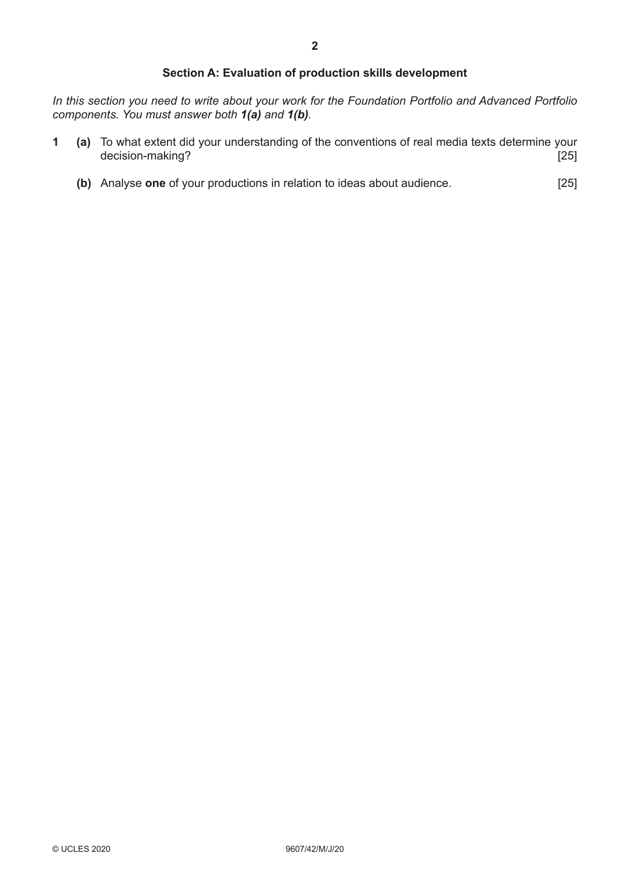Cambridge A Level Media Studies 9607 2020 May/June Paper 4 · Variant 2 question paper, page 2 of 4