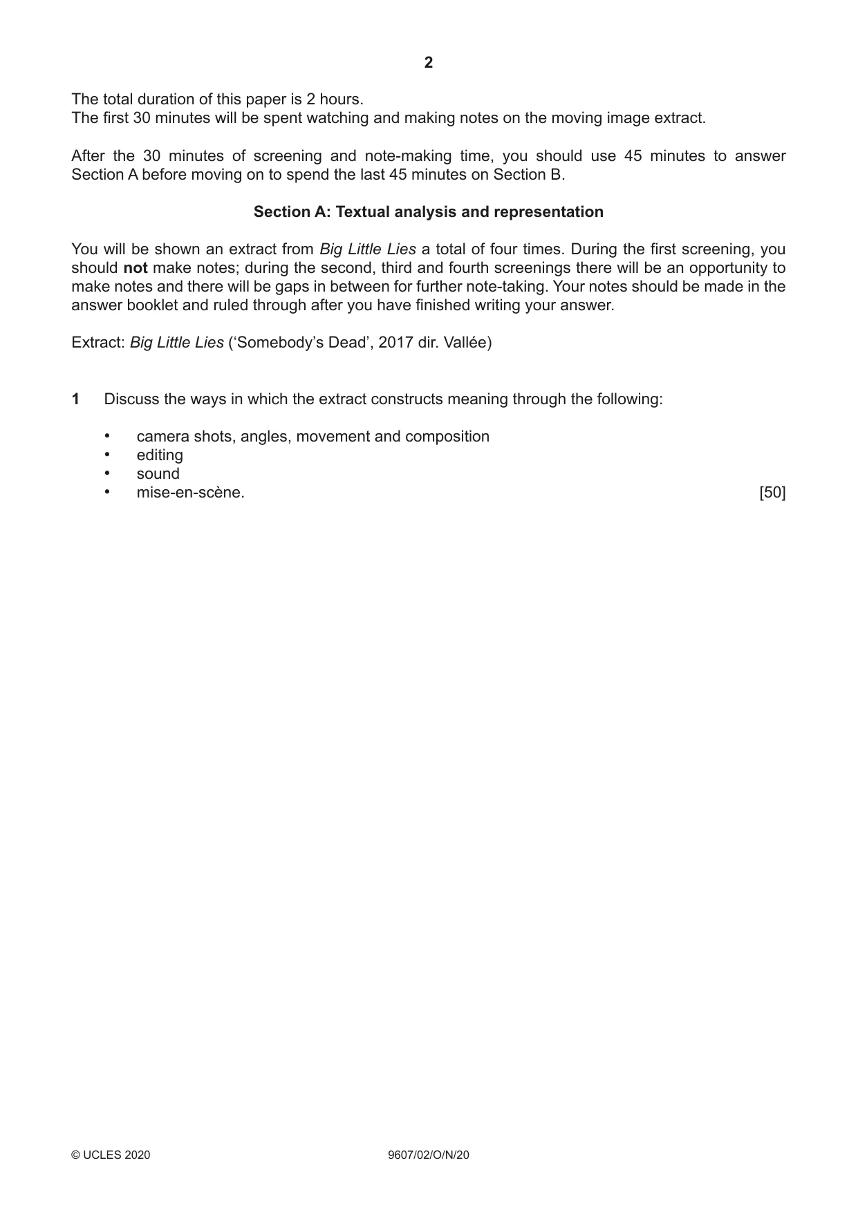 Cambridge A Level Media Studies 9607 2020 Oct/Nov Paper 2 · Variant 0 question paper, page 2 of 4