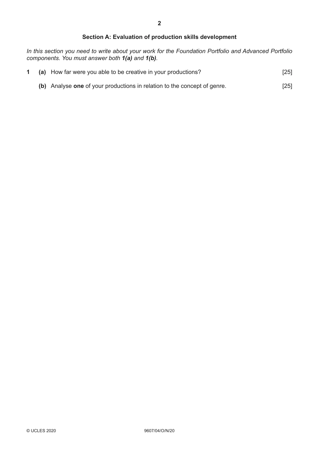 Cambridge A Level Media Studies 9607 2020 Oct/Nov Paper 4 · Variant 0 question paper, page 2 of 4