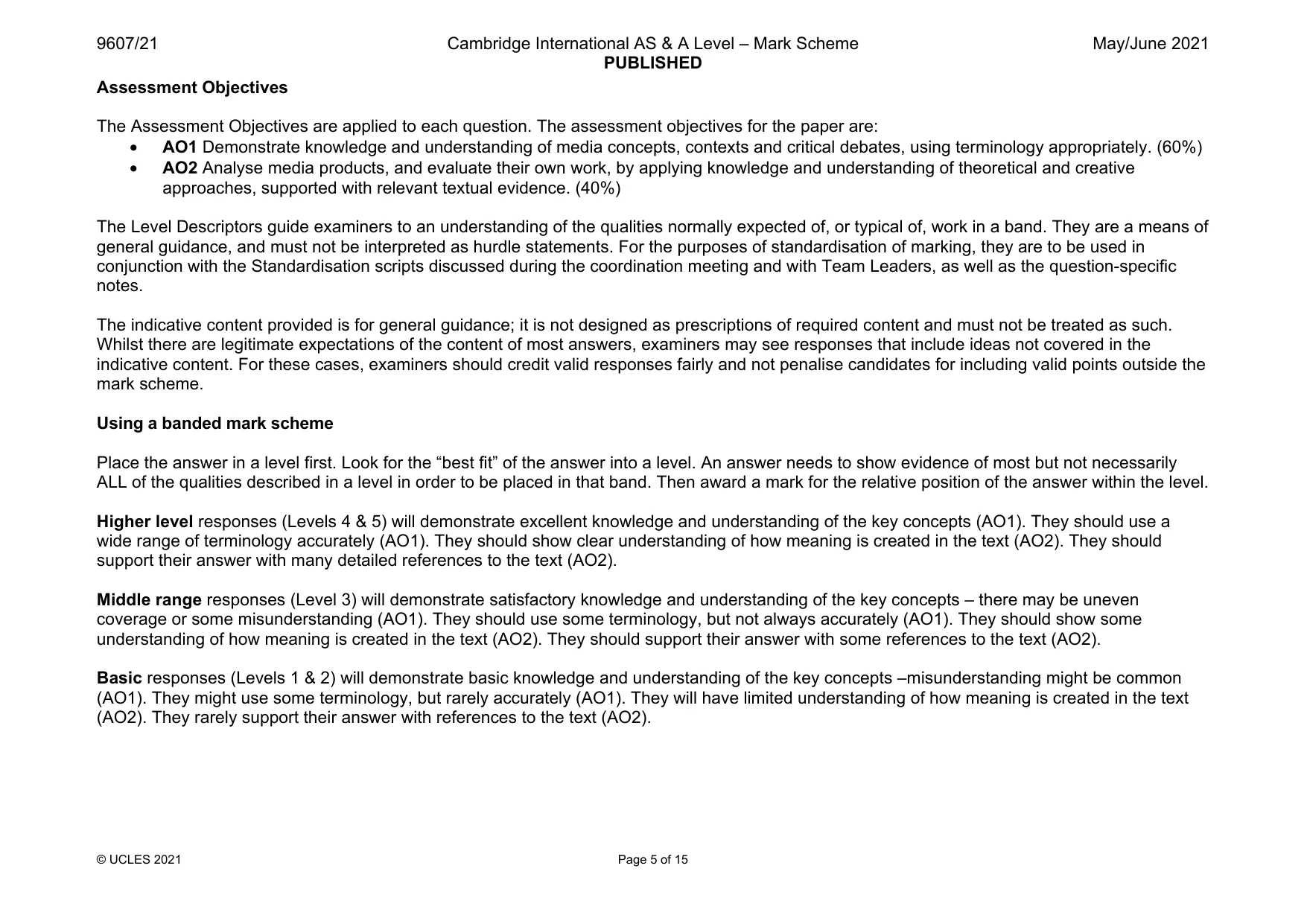 Mark scheme, page 5 of 15