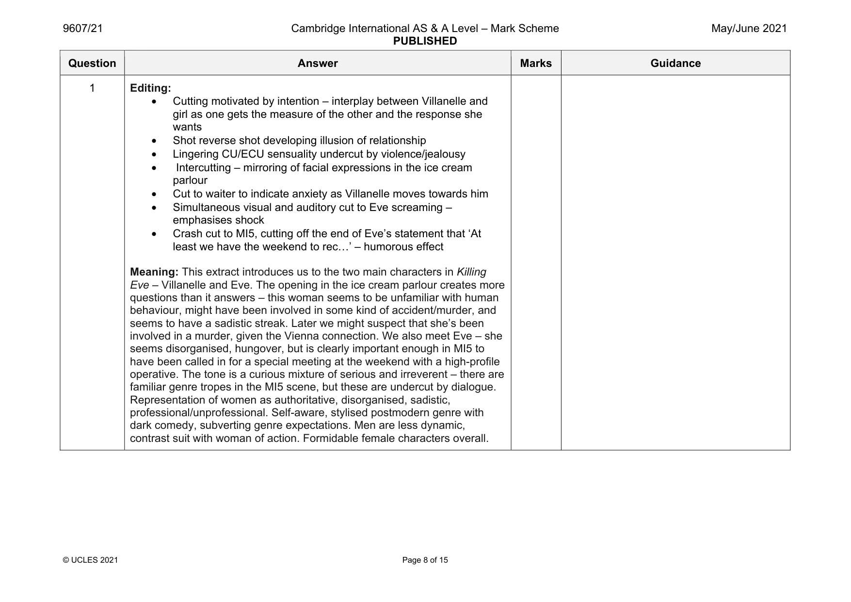 Mark scheme, page 8 of 15