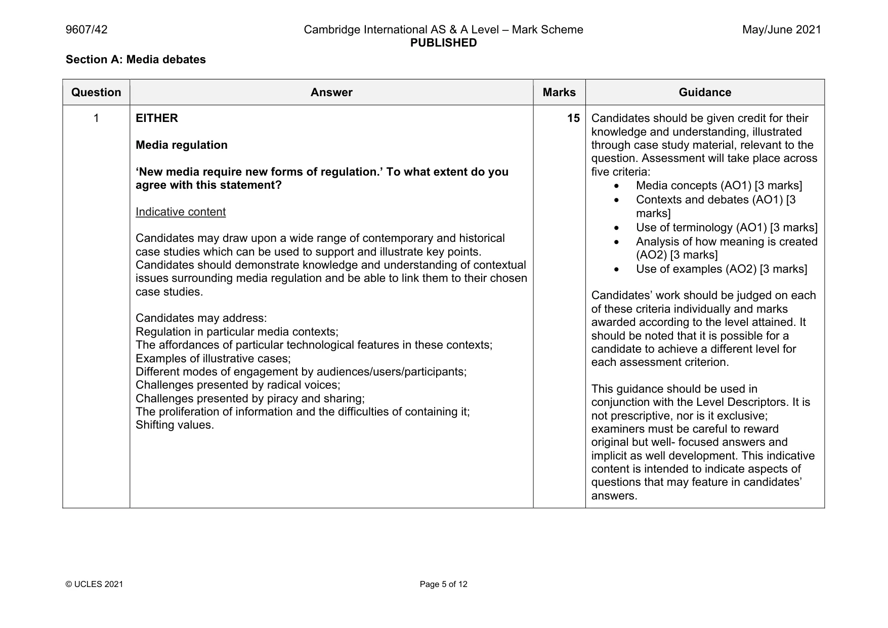 Mark scheme, page 5 of 12