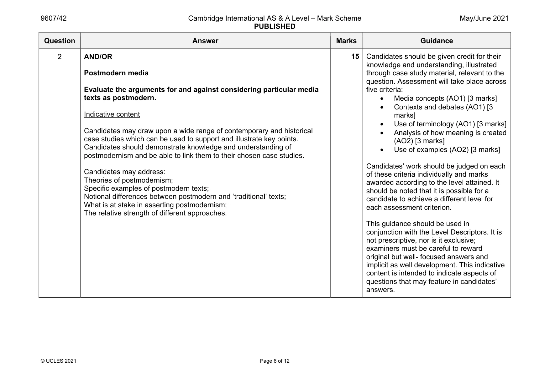 Mark scheme, page 6 of 12