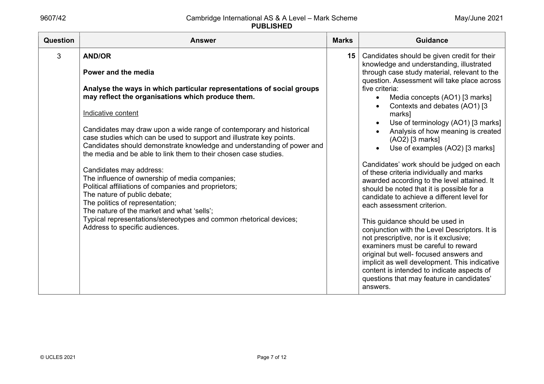 Mark scheme, page 7 of 12