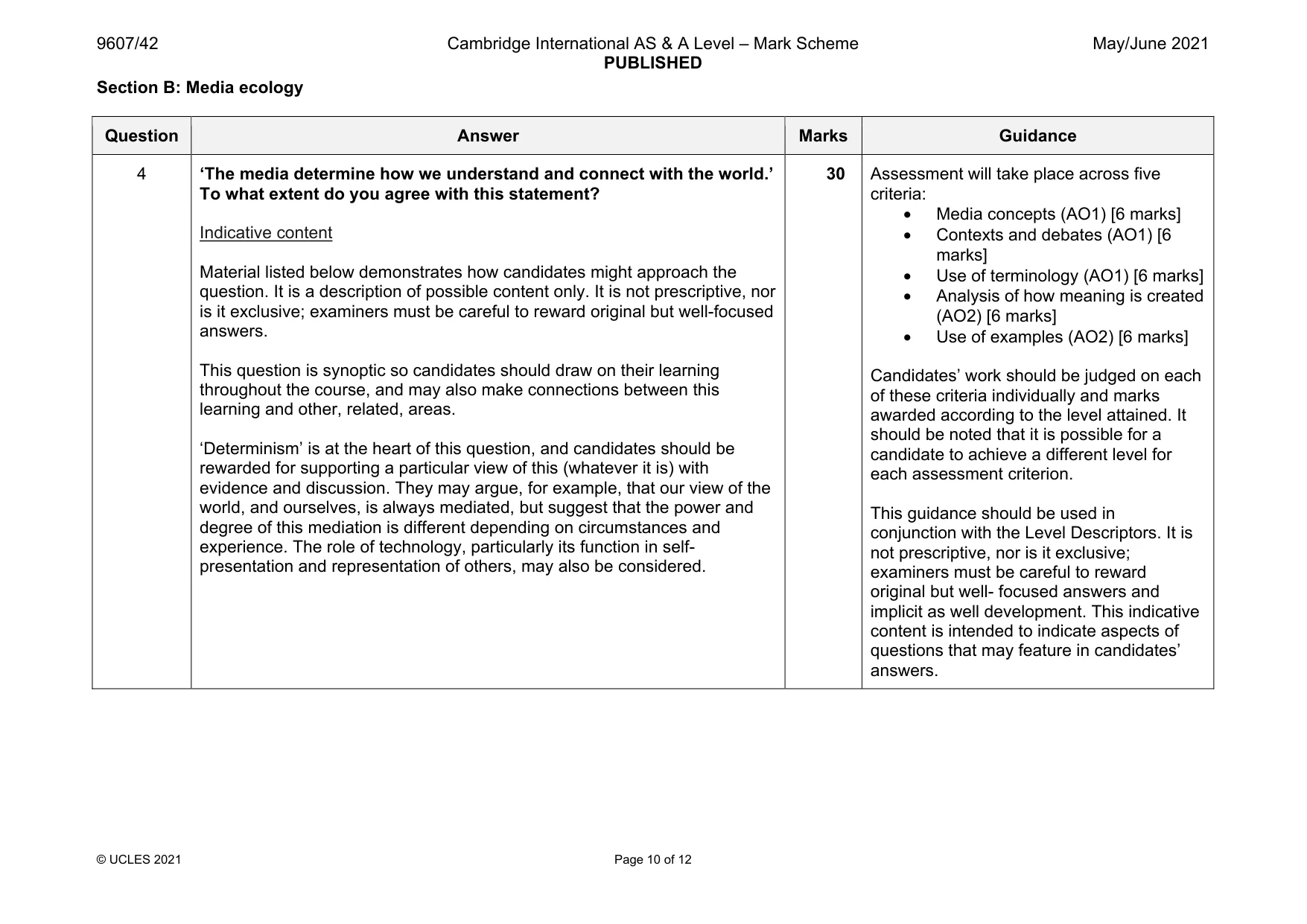 Mark scheme, page 10 of 12
