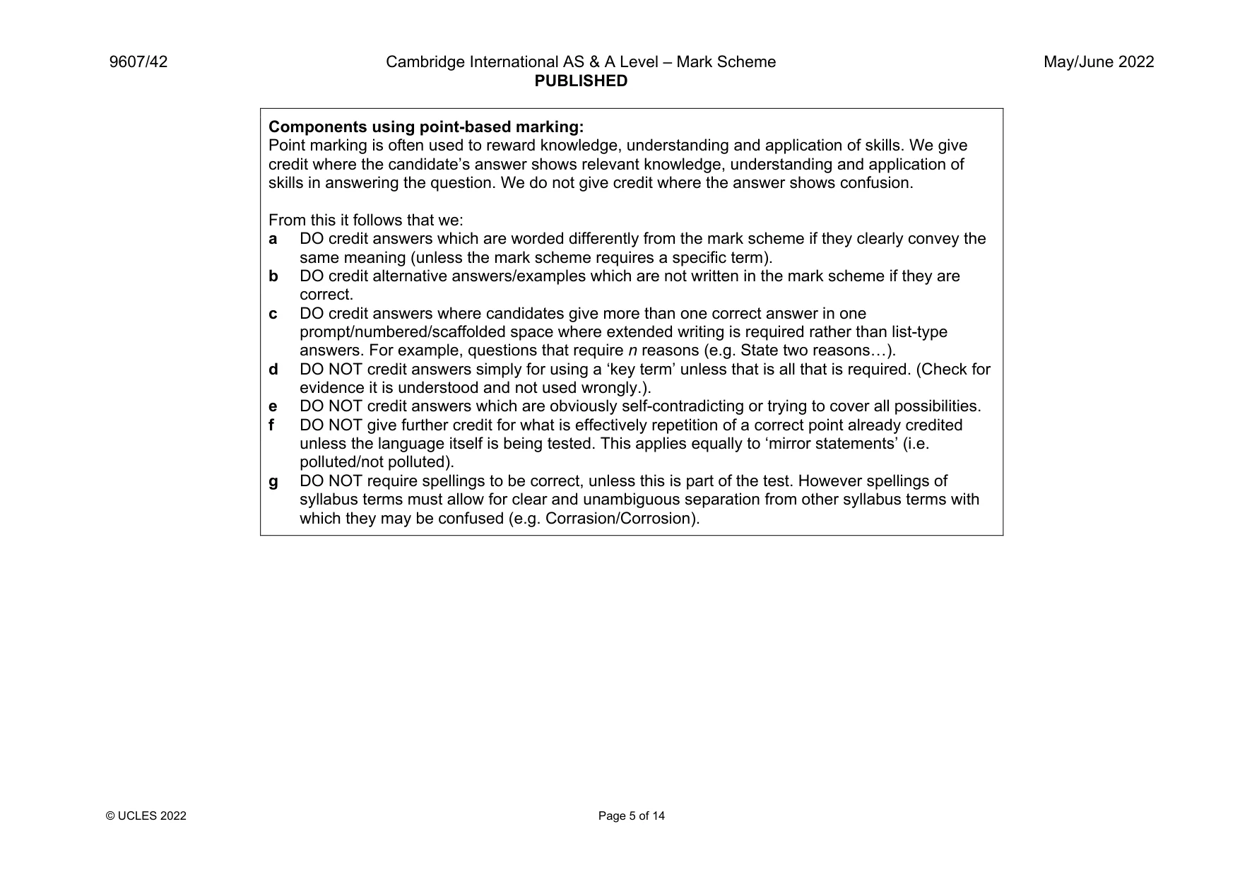 Mark scheme, page 5 of 14