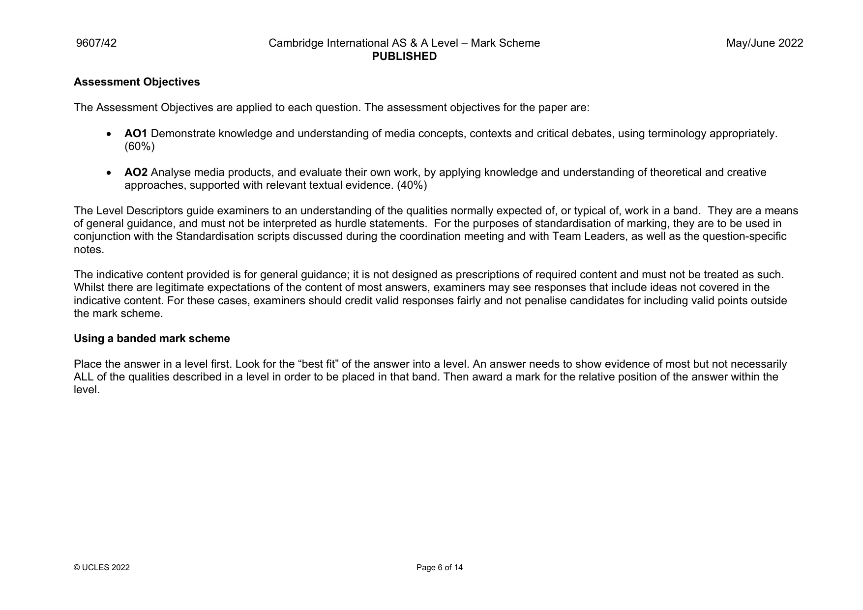 Mark scheme, page 6 of 14