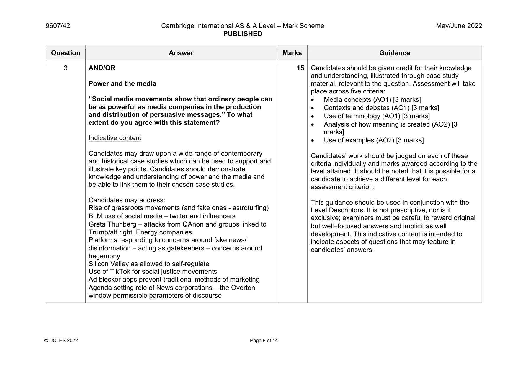 Mark scheme, page 9 of 14