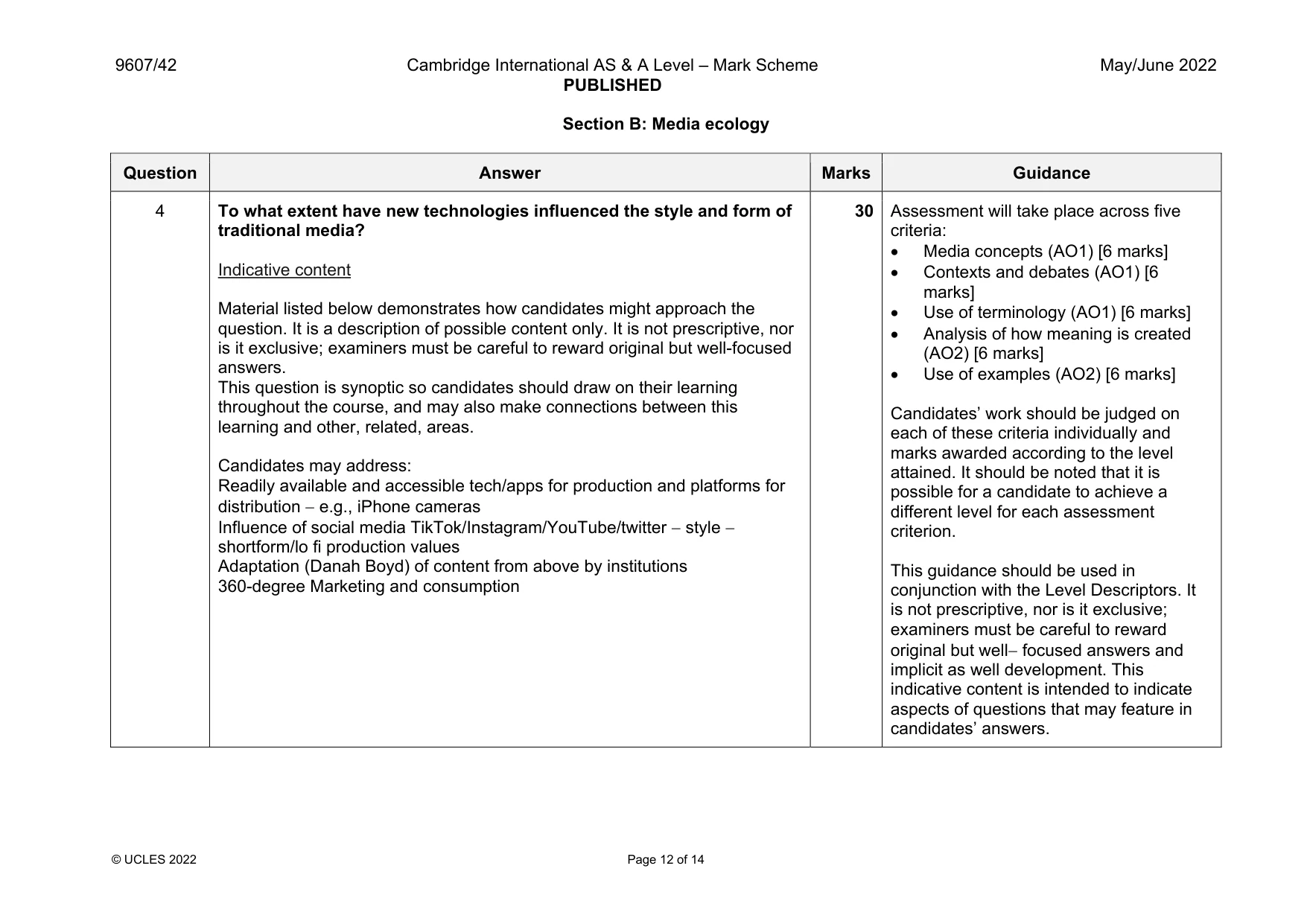 Mark scheme, page 12 of 14