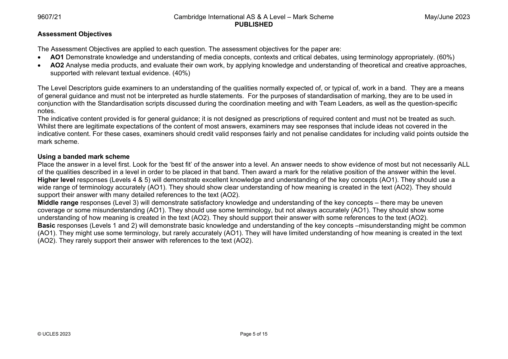 Mark scheme, page 5 of 15
