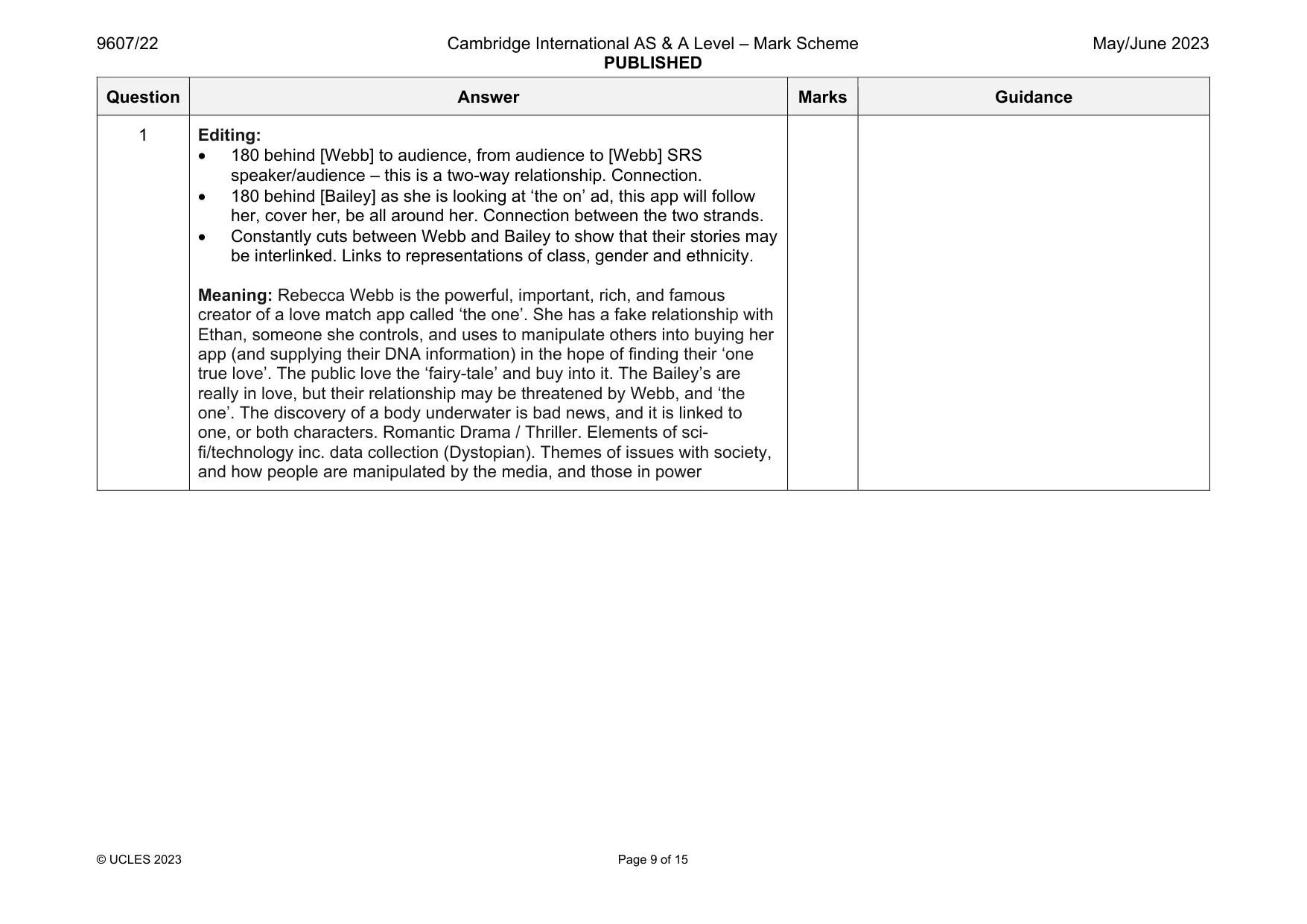 Mark scheme, page 9 of 15