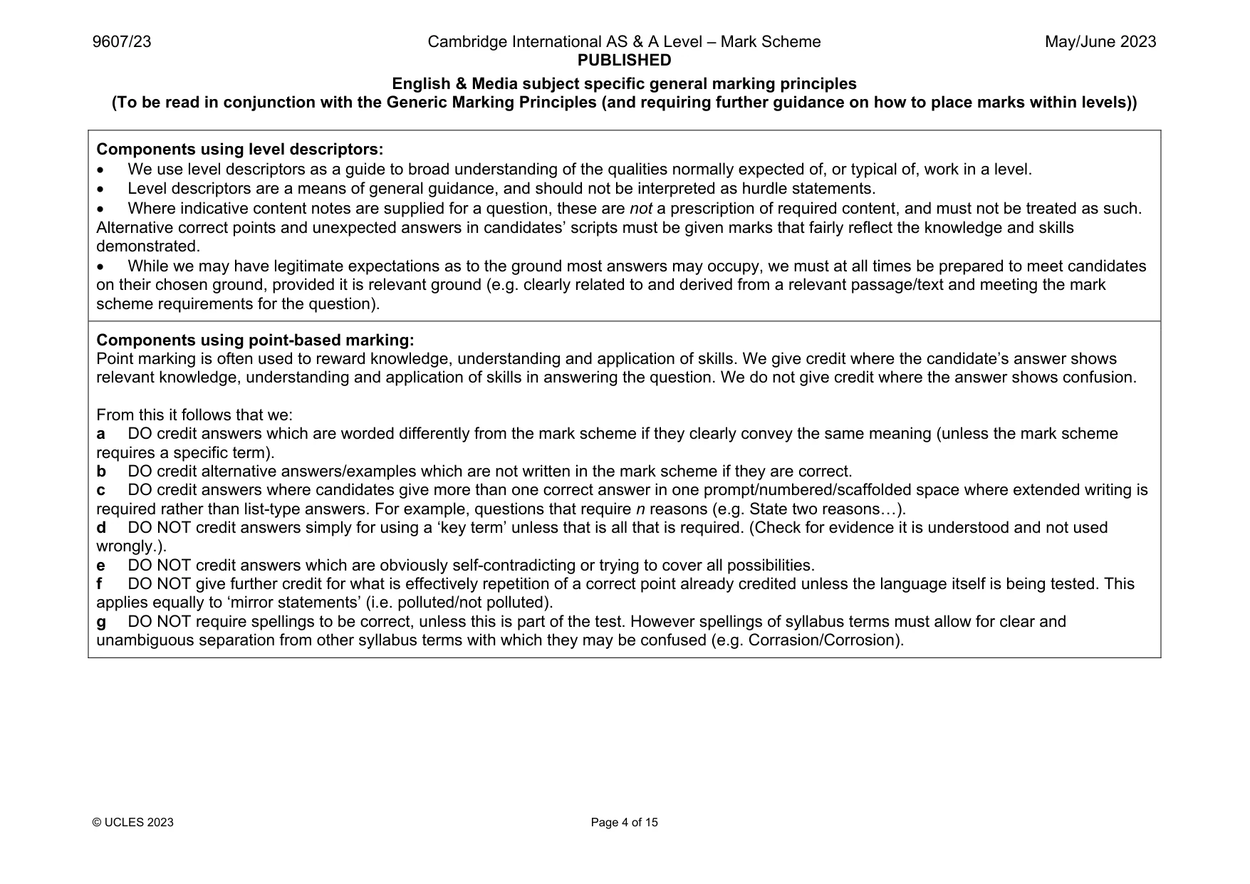 Mark scheme, page 4 of 15