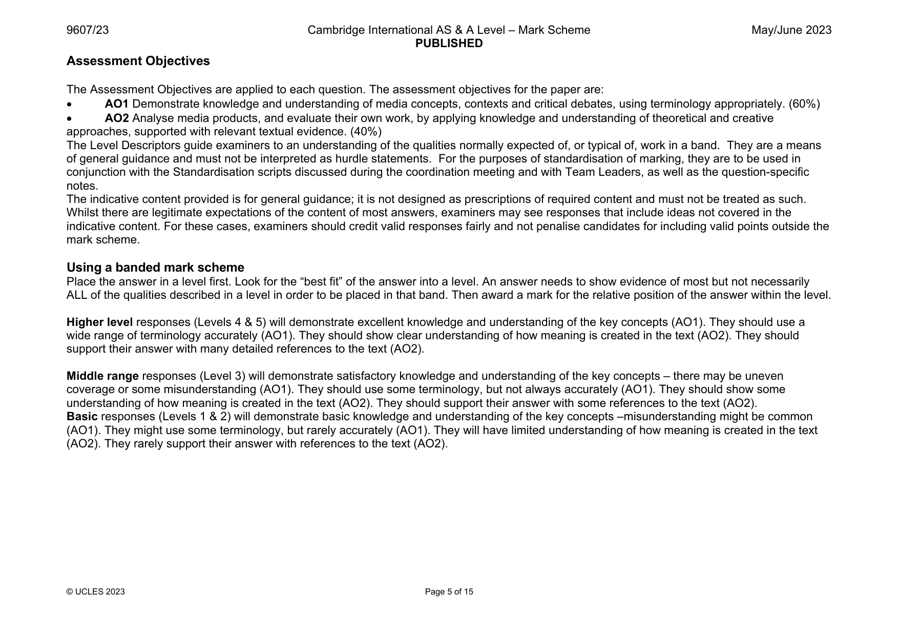 Mark scheme, page 5 of 15