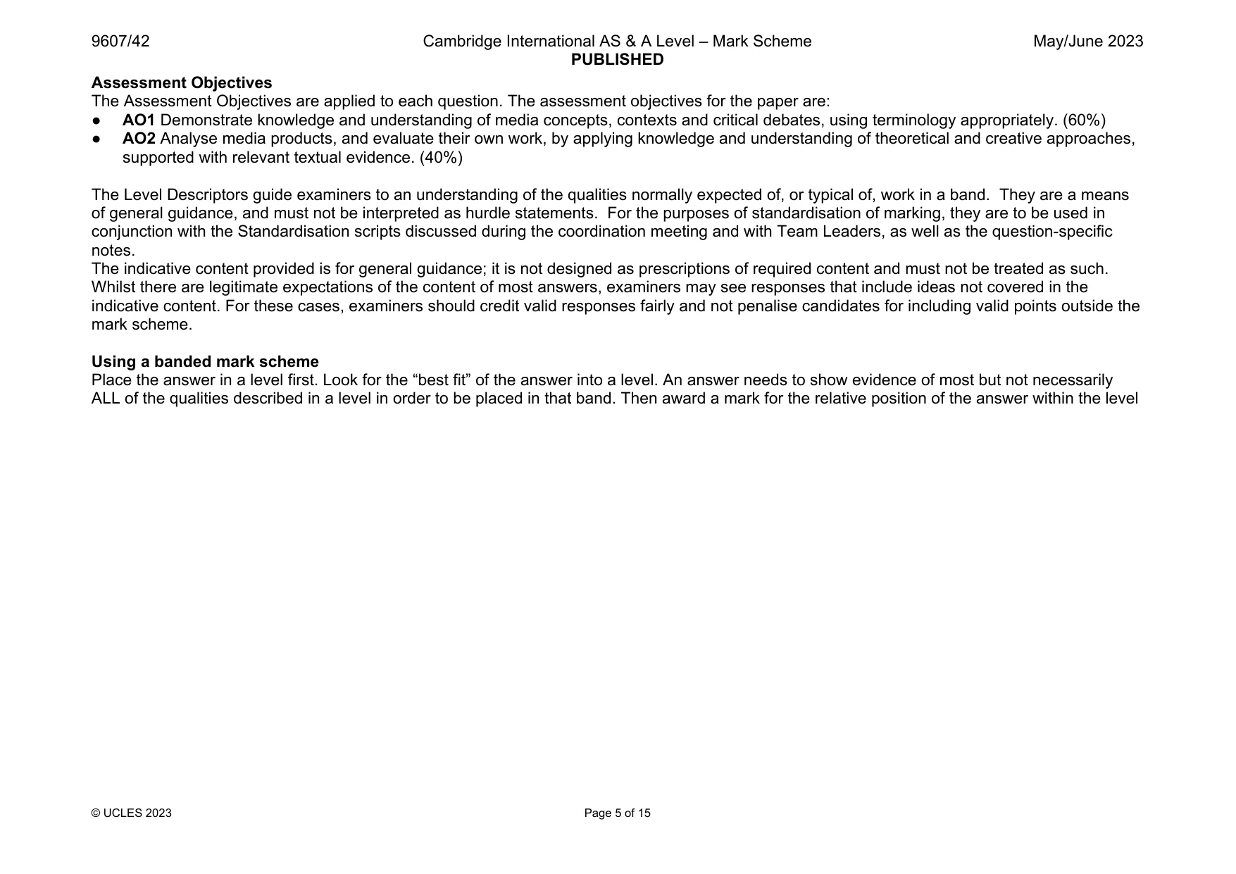 Mark scheme, page 5 of 15
