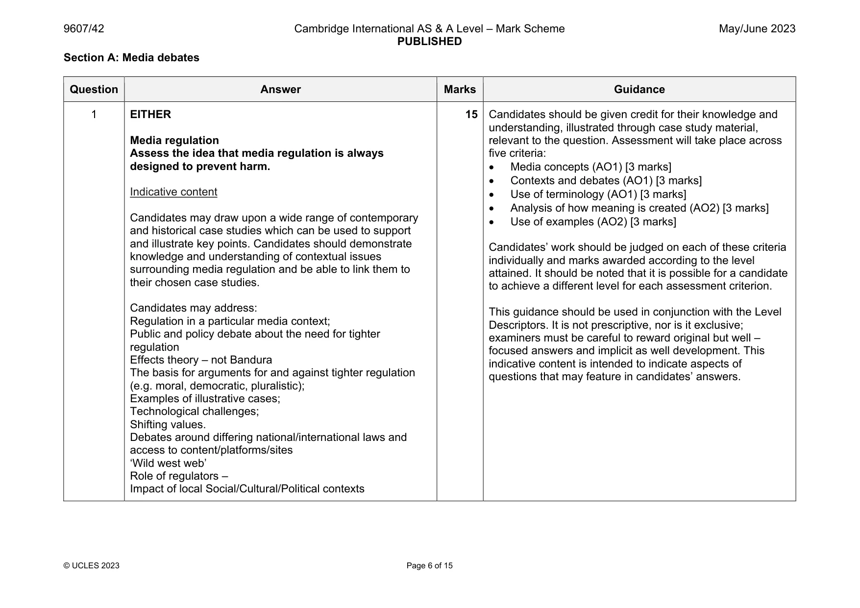 Mark scheme, page 6 of 15