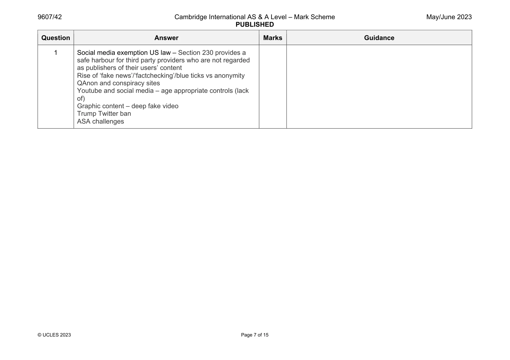 Mark scheme, page 7 of 15