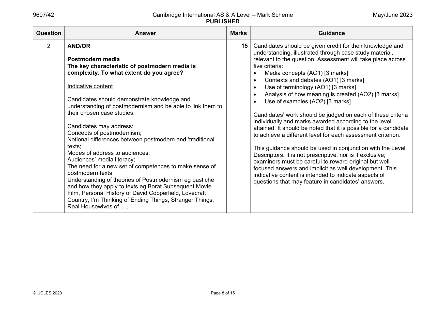 Mark scheme, page 8 of 15