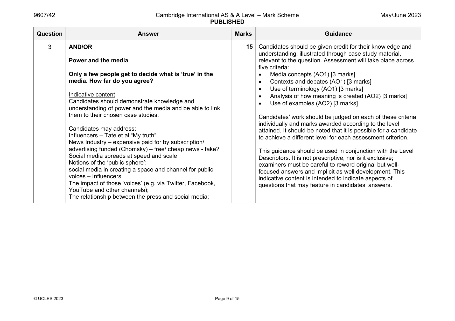 Mark scheme, page 9 of 15