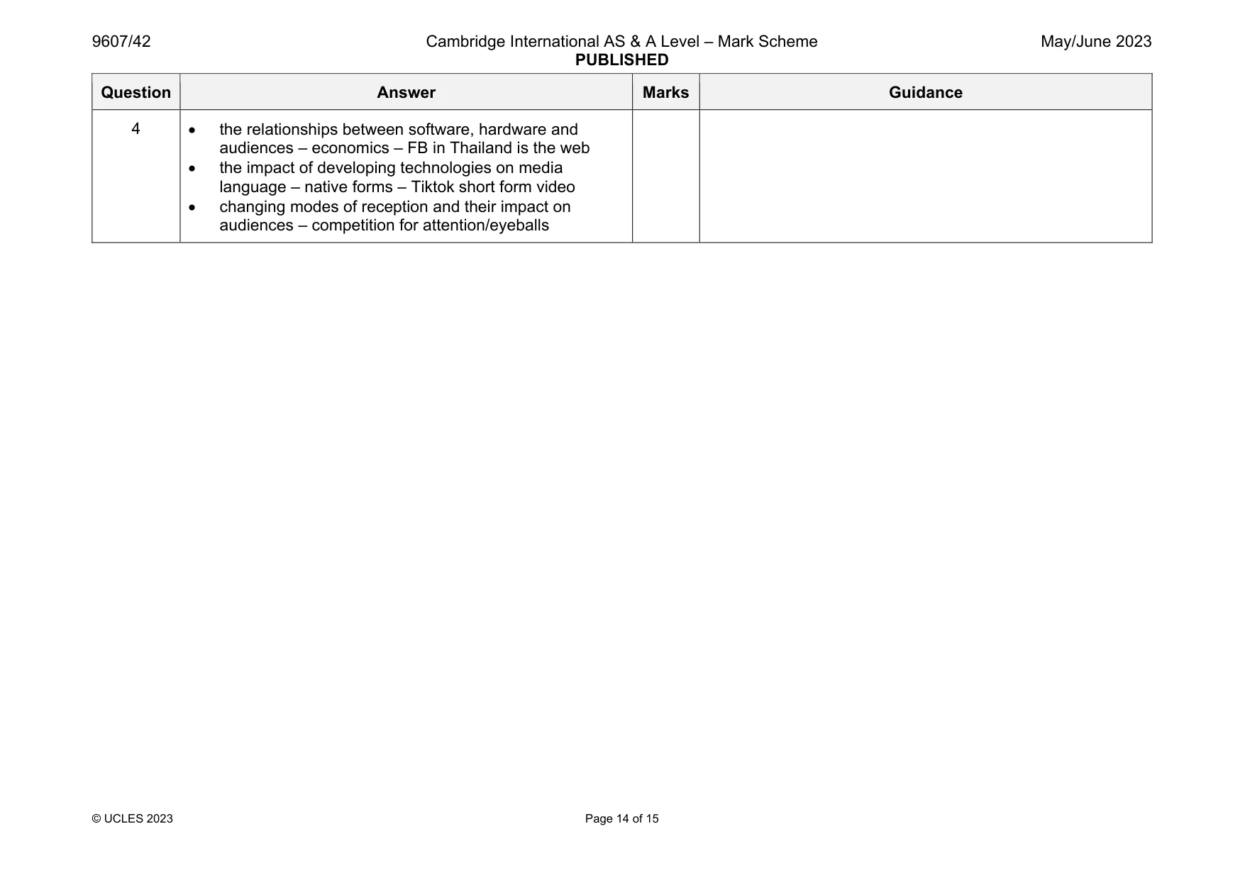 Mark scheme, page 14 of 15